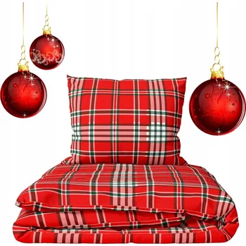 Povlečení Povlečení 160x200 + 2x70x80 zimní 100% bavlna vánoční Mřížka červená