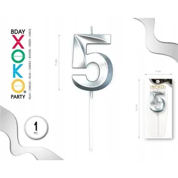 Dortová svíčka Narozeninová svíčka číslice 5 stříbrná - dekorace na dort