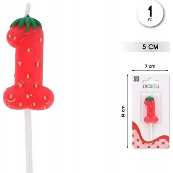 Dortová svíčka Narozeninová svíčka číslice 1 jahoda – dekorace na dort