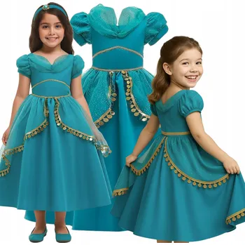 Karnevalový kostým ŠATY KOSTÝM JASMÍNA ARABSKÁ DUBAJSKÁ PRINCEZNA PLES 122 128 CM