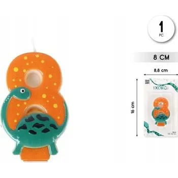 Dortová svíčka Narozeninová svíčka číslice 8 s dinosaurem