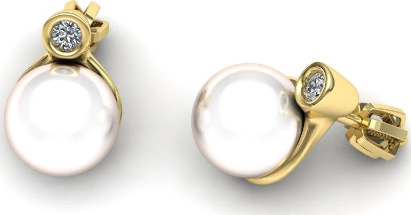 Náušnice s bílou perlou a brilianty na šroubek NP21004 Materiál: Červené zlato 14kt