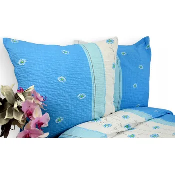 Povlečení Krepové povlečení rozměr 160x200 Modré sedmikrásky bílý pruh 3552 Kobi 160