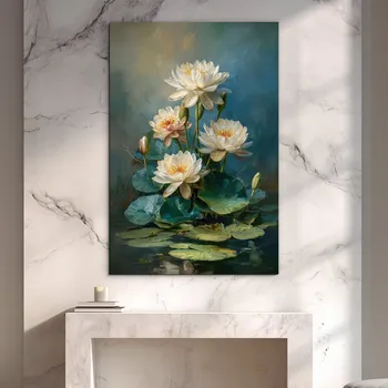 Obraz Dřevěný obraz - Rozkvetlé lekníny | DUBLEZ