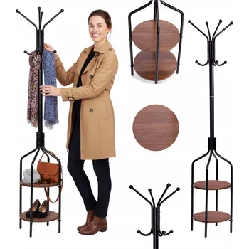 Věšák VĚŠÁK STOJAN NA OBLEČENÍ SE 2 POLICEMI, 8 HÁČKY, 180 CM, KOVOVÝ, ČERNÝ, LOFT