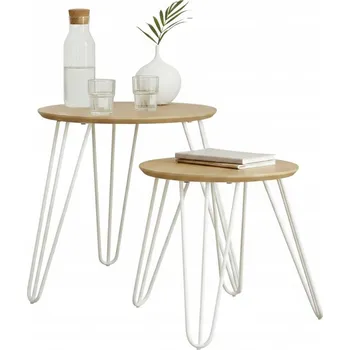 Konferenční stolek Odkládací Stolky Zarza Sada 2 ks Bílý Dub Matný Moderní Loft