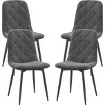HOMCOM Jídelní židle, sada 4 kuchyňských židlí s opěradlem, sametový vzhled, čalouněné židle s kovovými nohami, k jídelnímu stolu, šedá barva