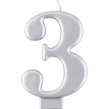 Dortová svíčka Dekorativní SVÍČKA na dort k narozeninám ČÍSLICE "3" Stříbrná METALICKÁ 8cm