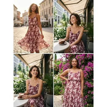 Dámské šaty Sinsay - Midi šaty na ramínkách s květinovým vzorem - vícebarevná - 648FI-MLC - 648FI-MLC-L