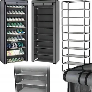 Botník Botník kovová šedá s výklopnými dvířky, 9 polic, stojící