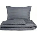 Saténové povlečení s proužkem TMAVĚ ŠEDÉ, 1+2, 240x200, 70x90cm
