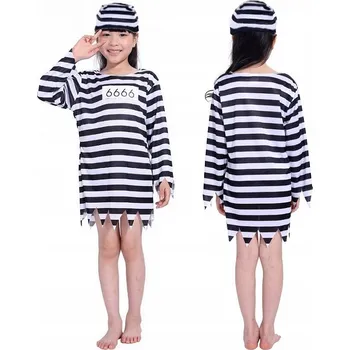 Karnevalový kostým Vězeňkyně Odsouzená Proužkovaný Kostým na Halloween Karneval Ples 134 / 140