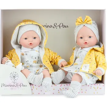 Panenka Realistická miminka - dvojčátka Hermína a Hermánek ve žlutých kabátcích od španělské firmy Marina & Pau (Pitus Baby - 40 cm)