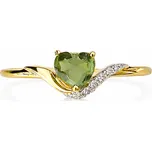 Vltavín Moldavite Zlatý prsten s vltavínem ve tvaru srdce s diamanty