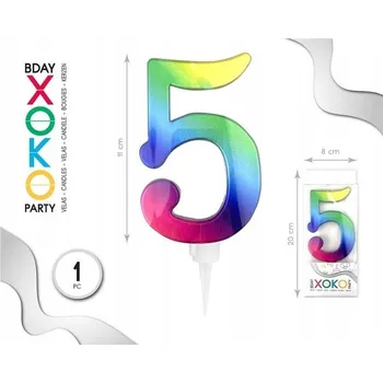 Dortová svíčka Narozeninová svíčka číslice 5 duhová - ozdoba na dort