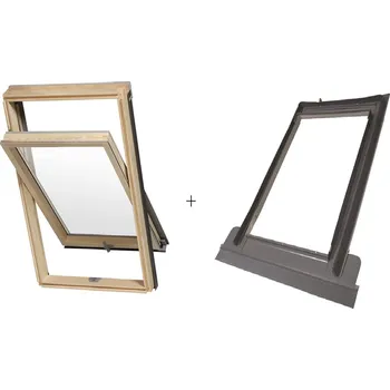 Okno SET RoofLITE SOLID PINE dřevěné střešní okno 55x78 cm + lemování TFX do 5cm