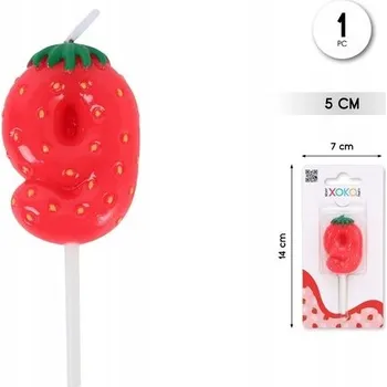 Dortová svíčka Narozeninová svíčka číslice 9 jahoda - dekorace na dort