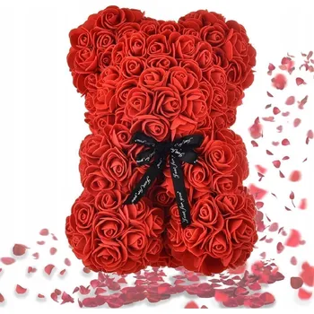 umělá květina MEDVÍDEK Z RŮŽÍ 25 CM Z OKVĚTNÍCH LÍSTKŮ RŮŽÍ DÁREK PRO MAMINKU ŽENY