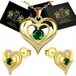 Dámská Sada Zlatá Srdce Náušnice Náhrdelník Zirkony Stříbro 925 Dárek