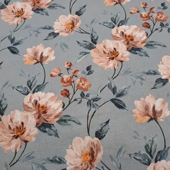 Pro útulný domov bavlněná látka RŮŽE PNOUCÍ NA MODRÉ