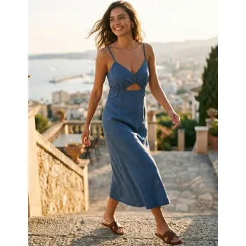 Dámské šaty Sinsay - Midi šaty na ramínka - modrá - 6545T-55X - 6545T-55X-S