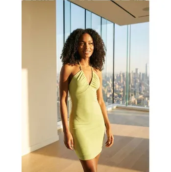 Dámské šaty Sinsay - Krátké šaty na zavazování za krk s výstřihem do V - zelená - 5746J-70X - 5746J-70X-XS