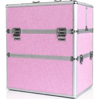Kosmetický kufr LCD kosmetický kufr, růžový s třpytivými flitry - SLEVA - ZMAČKNUTÁ LIŠTA