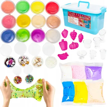 Modelovací hmota SADA NA VÝROBU SLIZU PRO DĚTI, HMOTA, FORMIČKY, NÁDOBÍ V KUFRÍKU