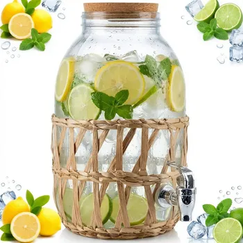 Sklenice ZAVAŘOVACÍ SKLENICE S KOHOUTKEM 5,5 L VELKÁ SKLENICE SKLENICE NA VODU LIMONÁDY DŽUSU Ø18,5 CM