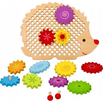 Dřevěná hračka LELIN DŘEVĚNÁ SKLÁDAČKA JEŽEK S OZUBENÝMI KOLY MONTESSORI