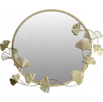 Zrcadlo Kulaté ZRCADLO na zeď s kovovým ozdobným rámem, motiv listů, zlaté Ø 50 cm