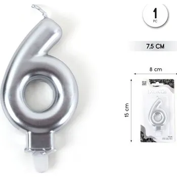 Dortová svíčka Narozeninová svíčka číslice 6 stříbrná - dekorace na dort