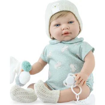Dětské zboží Realistické miminko Míša ve světle modrém overalu s králíčky od španělské firmy Marina & Pau (Sweet Baby Rabbit - 42 cm)