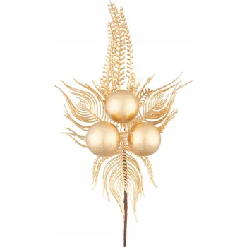Vánoční dekorace Větvička, peří páva, zlatá, 22 cm