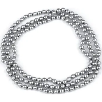 Šperk Perlový náhrdelník dlouhý, retro - 4 (Ø8 mm) šedá světlá