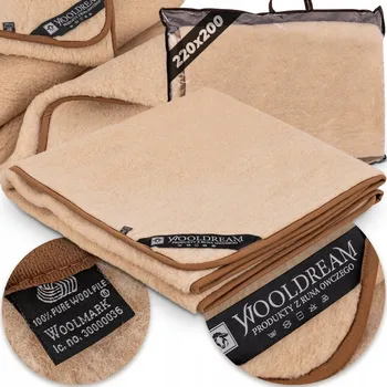 Prostěradlo VELKÁ VLNĚNÁ DEKA TEPLÁ PŘEHOZ VLNA MERINO AUSTRALSKÁ ECRU 220x200