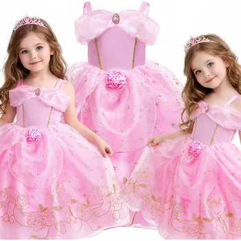 Karnevalový kostým KOSTÝM PŘEVLEK ŠATY AURORA ŠÍPKOVÁ RŮŽENKA KARNEVALOVÝ BÁL 134 140 CM