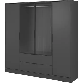 Šatní skříň Grafit Skříň 206 cm s drážkovaným sklem, moderní posuvné zásuvky