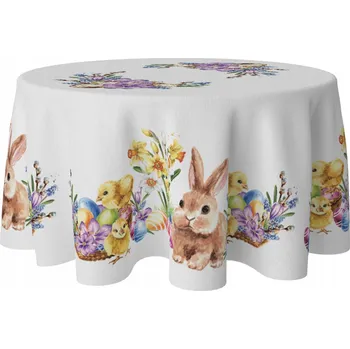 ubrus UBRUS KULATÝ NA STŮL DEKORAČNÍ 150 CM SKVRNÁM ODOLNÝ Velikonoce ZAJÍC 215