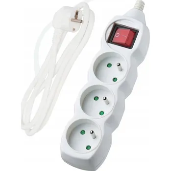 Napájecí kabel ONNLINE Prodlužovací Kabel s vypínačem, 3 zásuvky, bílý - 5 m