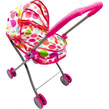 Kočárek pro panenku Hluboký kočárek s korbičkou, skládací stříška, kovová konstrukce
