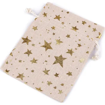 Dárková taška Dárkový pytlík hvězdy metalické 13x18 cm lněný Varianta: 2 režná zlatá, Balení: 1 ks