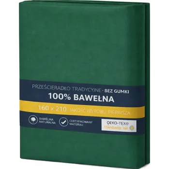 Prostěradlo Prostěradlo tradiční 100% BAVLNA bez gumičky 160x210 lahvová zeleň