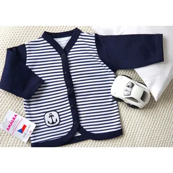 Kojenecké oblečení AMÁLKA Bavlněný propínací kabátek, tmavě modré pruhy Velikost: 52