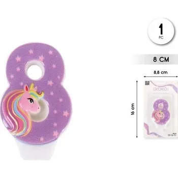 Dortová svíčka Narozeninová svíčka číslice 8 s jednorožcem