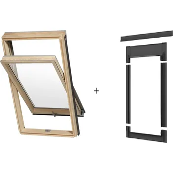 Okno SET RoofLITE SOLID PINE dřevěné střešní okno 78x98 cm + lemování LSX do 1,6cm