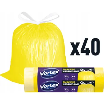 Pytle na odpadky Vortex pytle na odpad HDPE 35L 15ks žluté se stahovací páskou (40 rolí × 15 ks) 600 ks