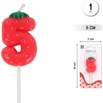 Dortová svíčka Narozeninová svíčka číslice 5 jahoda – dekorace na dort