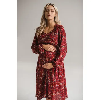 Těhotenská móda Těhotenské, kojící šaty Lovely Midi Dress Burgundy print, dl.rukáv