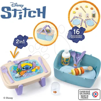 Dětská kuchyňka Piknikový košík a stoleček 2v1 Stitch Picnic Basket Smoby 16 doplňků s jídelní soupravou